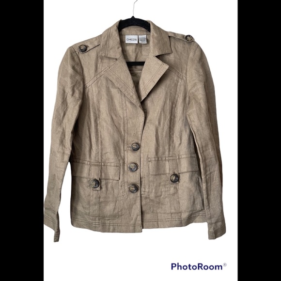 Chico 100% Linen Military Style Blazer EUC - Picture 1 of 4